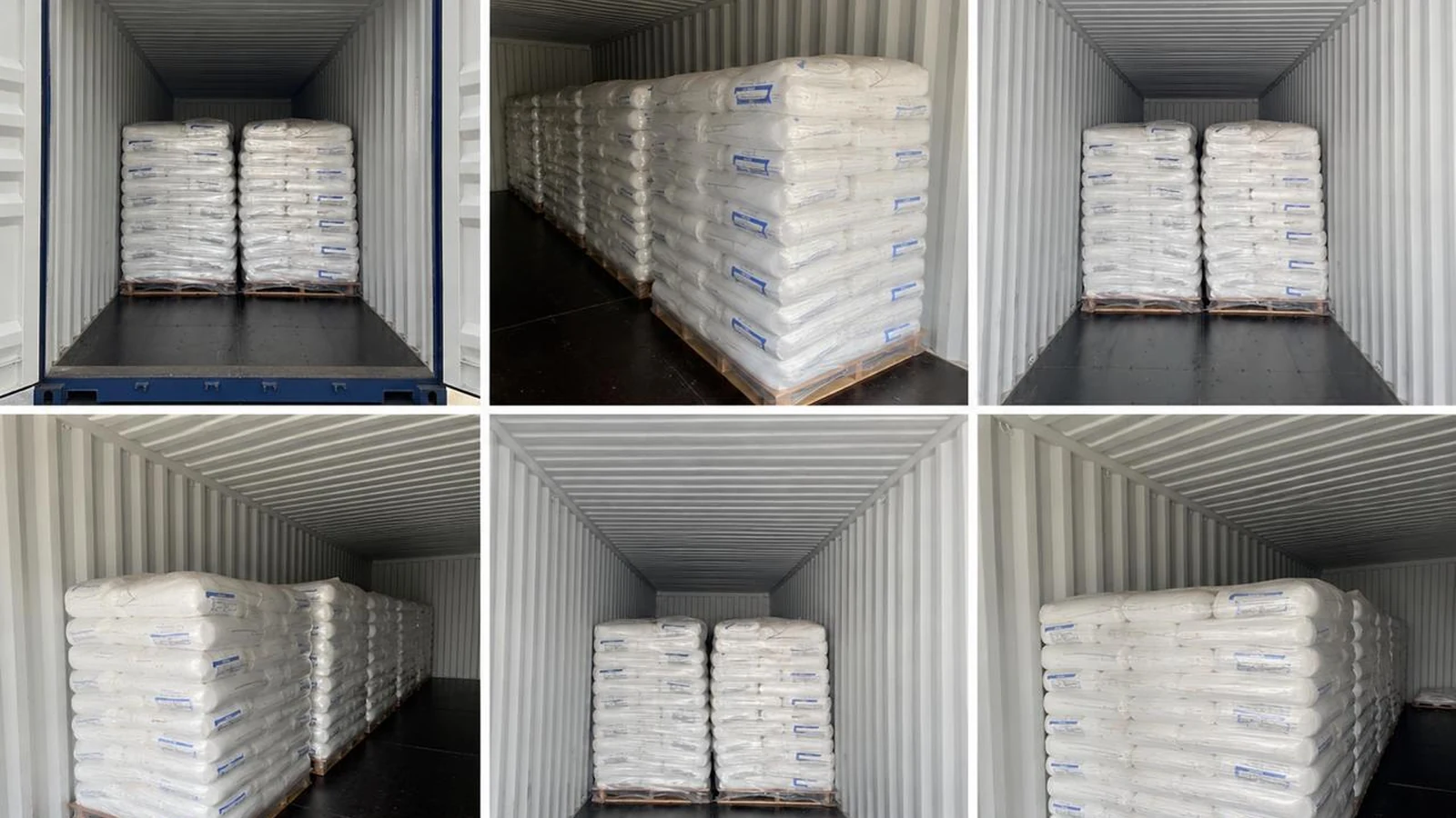 Shipping container loaded with polymer raw materials