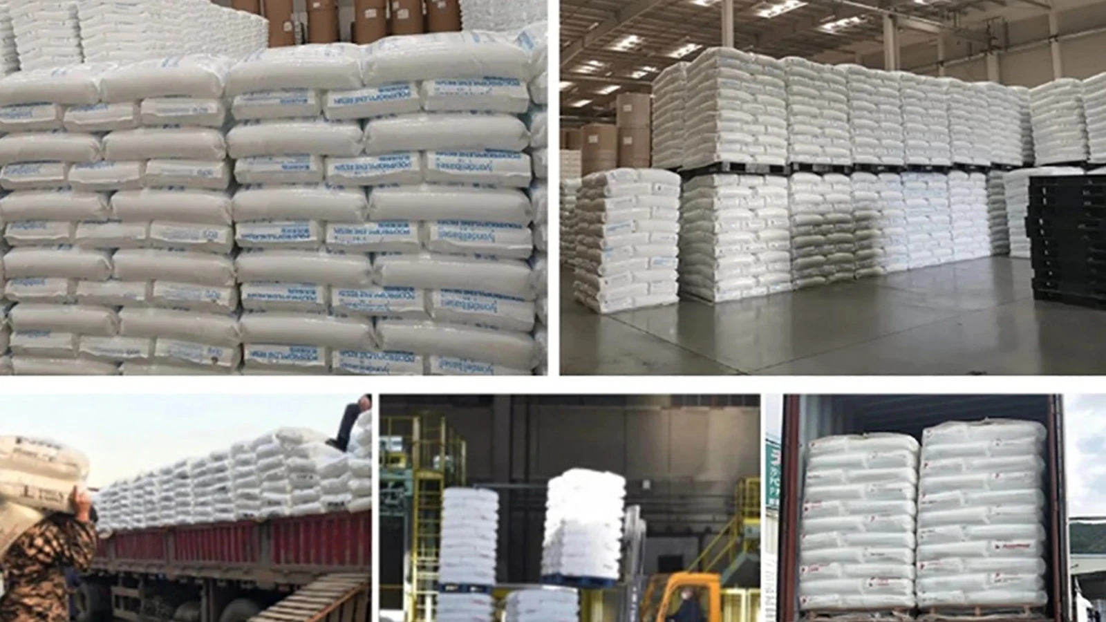 Industrial polymer stock in a warehouse